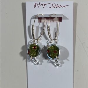 Betsey Johnson martini glass with olives, dingle earrings.